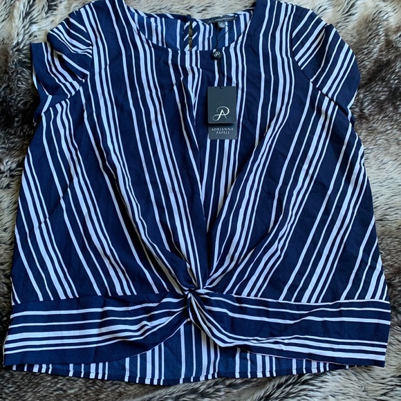 Adrianna Papell Tops - NWT Adrianna Papell Navy Stripe Knot Top